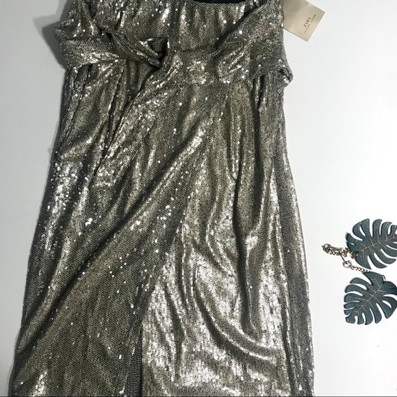 Zara Sequin  Wrap Knot Skirt Silver Size S… - Picture 3 of 10